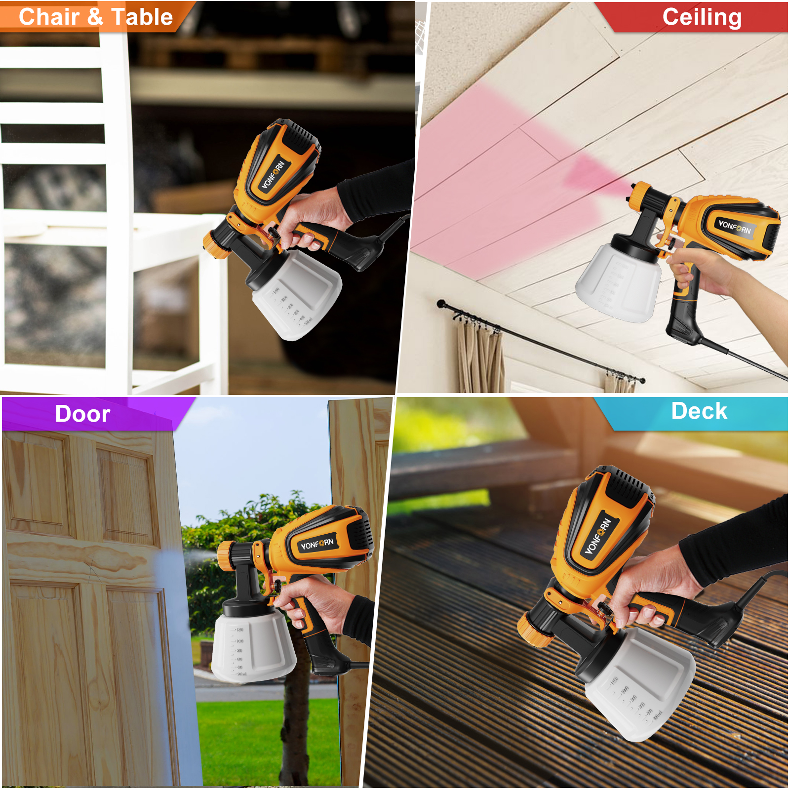 VONFORN Paint Sprayer, 700W HVLP Spray Gun with Cleaning & Blowing